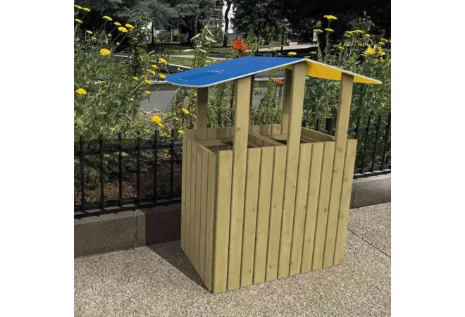 poubelle urbaine tri sélectif en bois avec toit