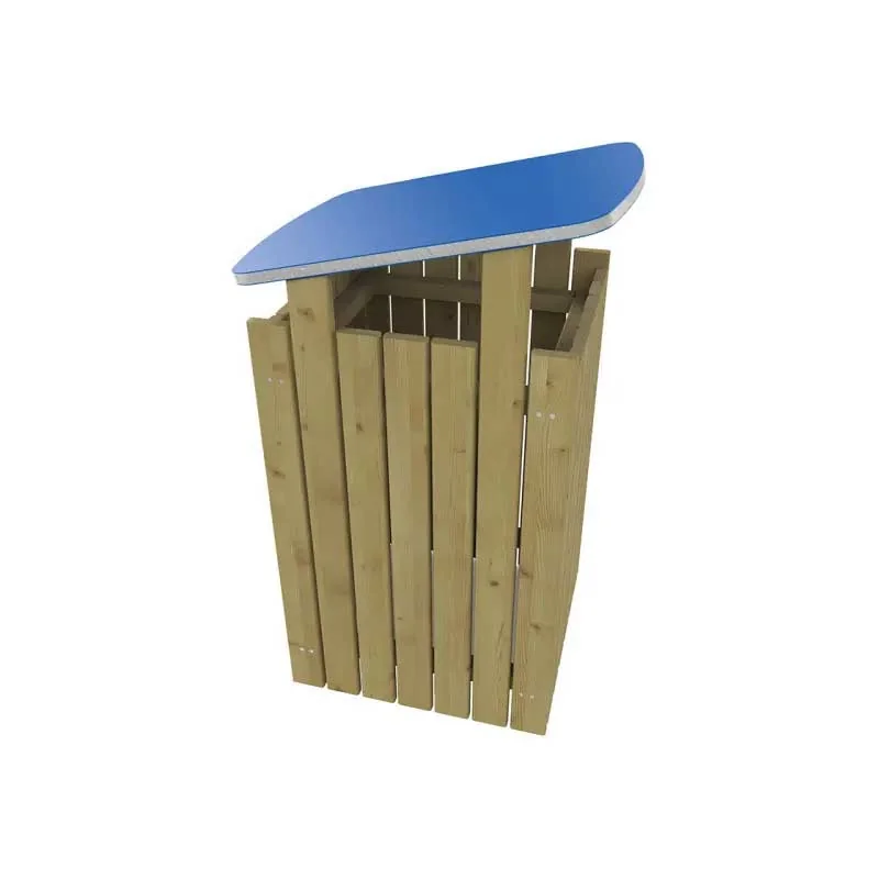 poubelle publique en bois avec toit