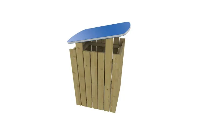 poubelle publique en bois avec toit