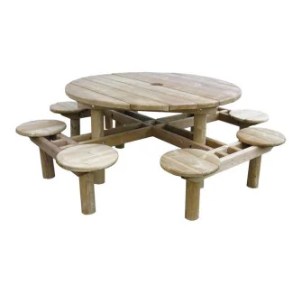Table pique-nique en bois ronde 8 personnes