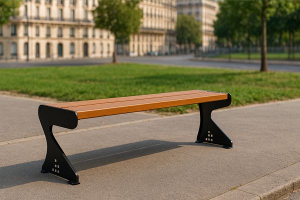 Banquette en bois exotique et acier design contemporain