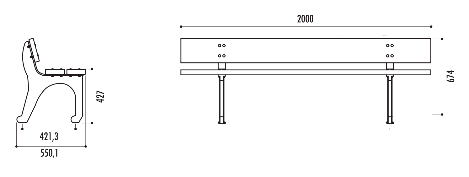 dimensions du banc public en bois et fonte Bilbao - Cofradis