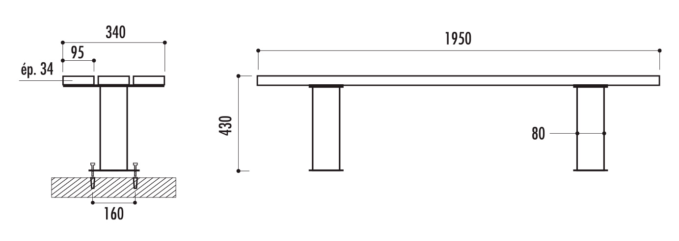 dimensions de la banquette urbaine en bois - cofradis