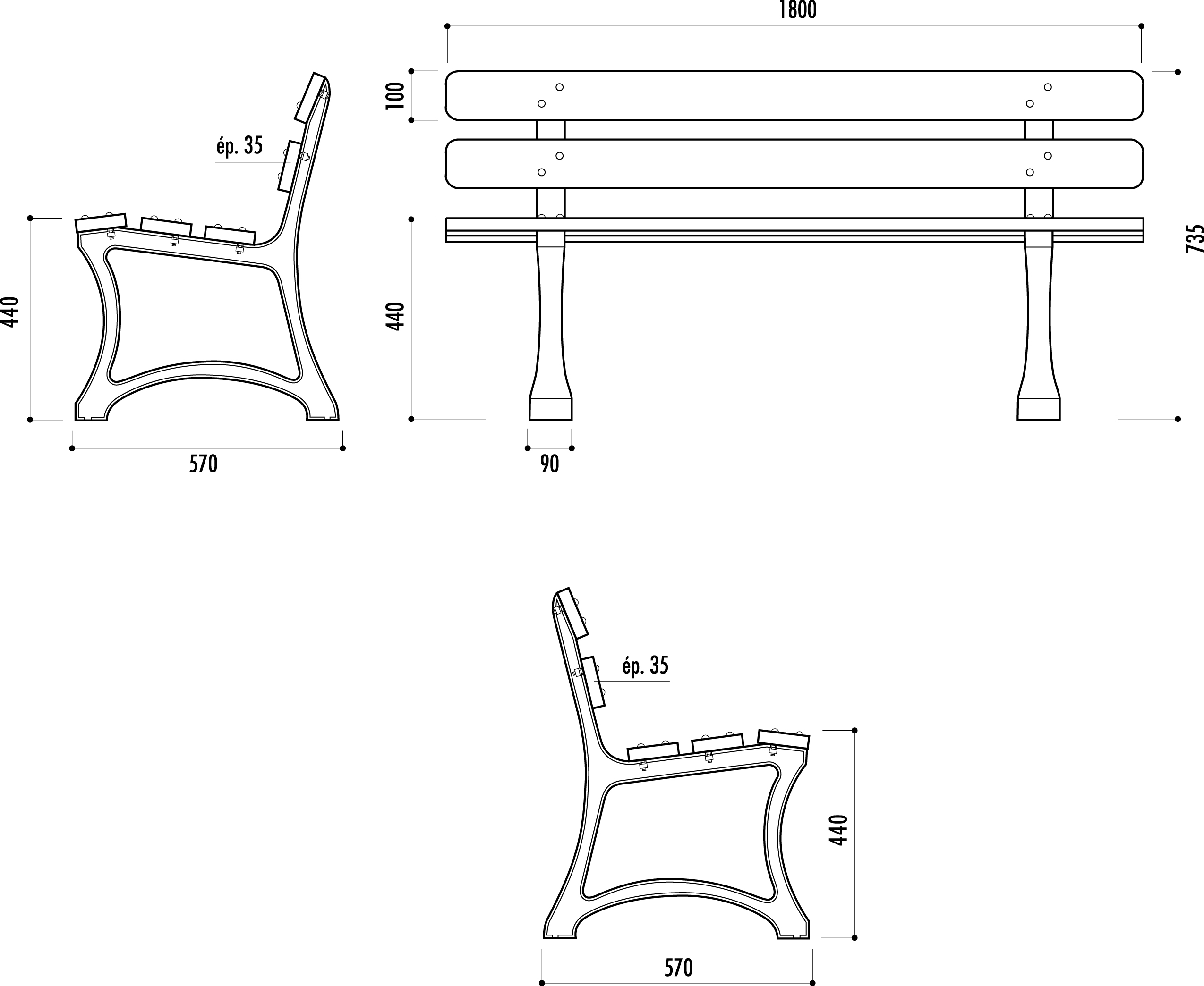 dimensions du banc public saragosse - cofradis