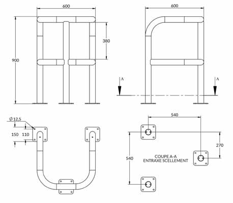 étrier de sécurité d'angle renforcé avec 3 pieds