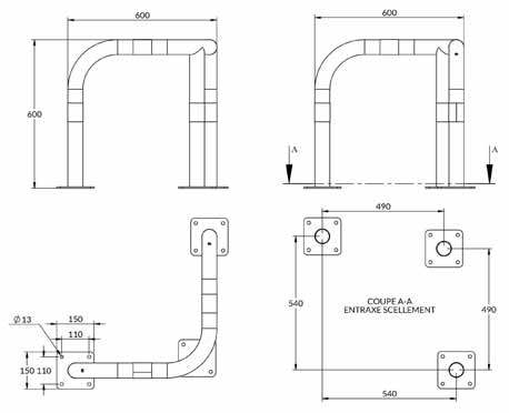 arceau de protection d'angle en acier sur platine rouge et blanc