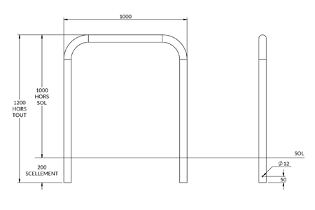 Arceau de sécurité simple en acier a sceller 1000 mm