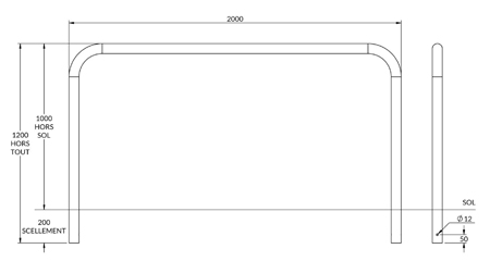 Arceau de sécurité simple de 2000 mm a sceller