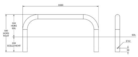 Arceau de sécurité de bordure 1000 mm