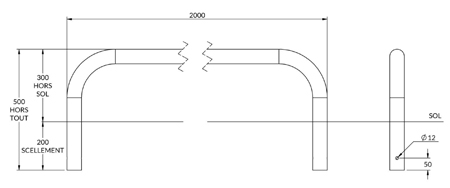 Arceau de sécurité de bordure 2000 mm