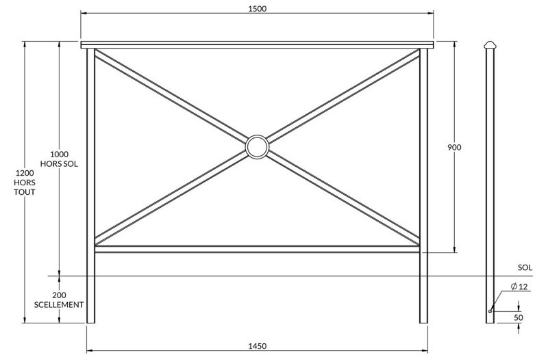 Dimensions de la grande barrière de ville en acier