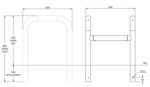 dimensions de l'étrier de protection modulable - cofradis collectivités