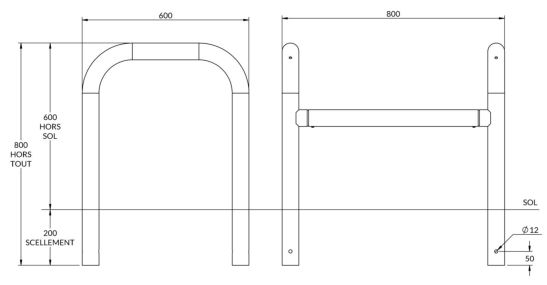 dimensions de l'étrier de protection longueur 800 mm - cofradis collectivités