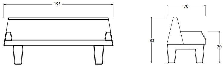 Dimensions du canapé urbain en béton - Cofradis Collectivités