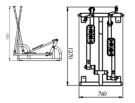 Dimensions de l'agrès de musculation pédalo ski pour parcours sportifs